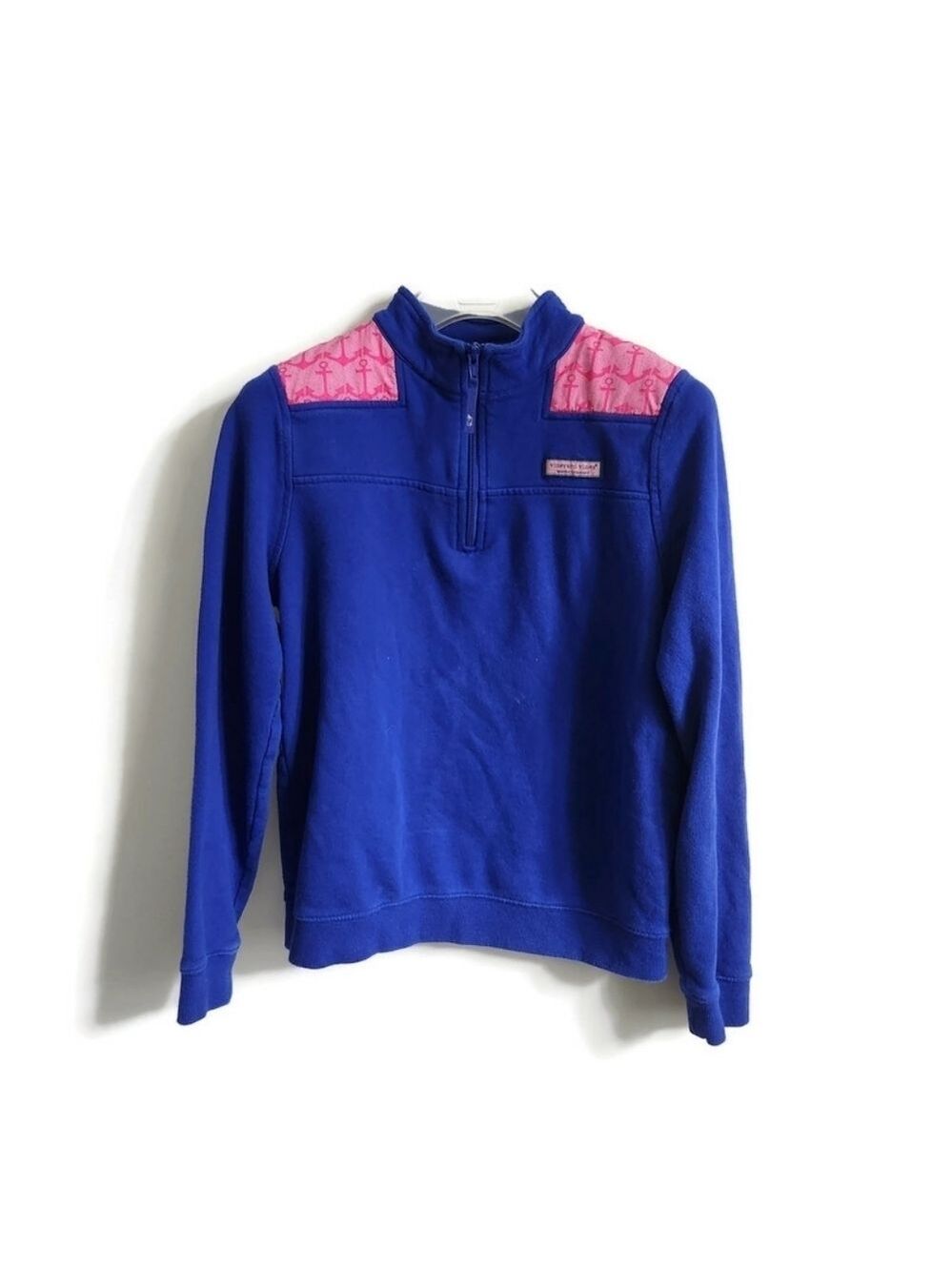 VINEYARD VINES | quarter zip cotton pullover whale anchor blue pink girl sz 14